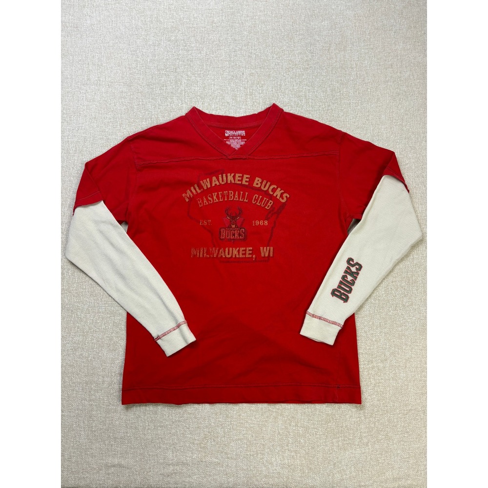 NBA Exclusive Collection Milwaukee Bucks Red Layered Thermal Long Sleeve Shirt L